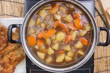 Japanese pork curry in the pot