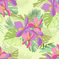 Seamless pattern of exotic flowers.