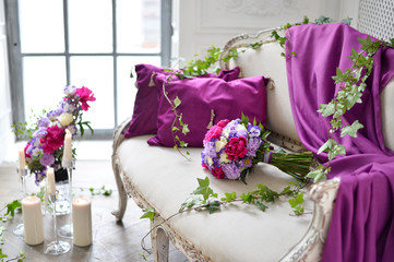 sofa decorating with flowers and cloth