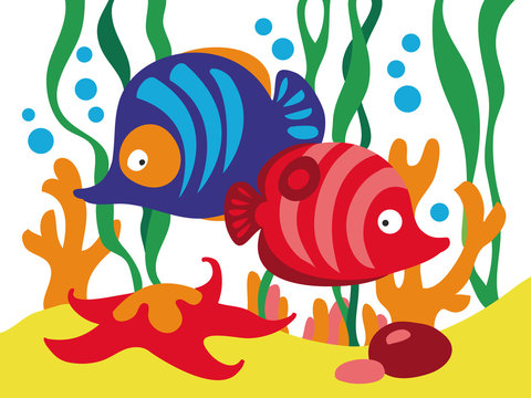 Two cute cartoon fishes under the sea. © verock