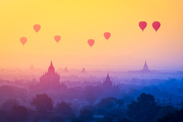 Hot air balloons at sunrise, Bagan , Myanmar (With Filter Effect)