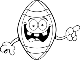 Black and white illustration of a smiling football pointing.