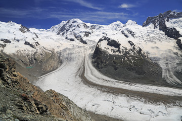 The Gorner Glacier (Gornergletscher) in Switzerland, second largest glacier in the Alps, Europe