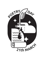 icon to poetry day with pan, ink, hand, paper and text