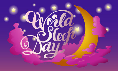  poster to world sleep day with text, purple clouds, mon and sta