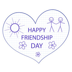 Greeting card with a happy friendship day. Greeting heart hand drawing style. Vector illustration