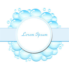 Soap bubbles frame for text. Blank template for text with soap bubbles, water droplets. vector illustration