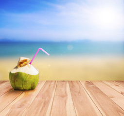 Coconut cocktail on a tropica blurredl beach hot summer 