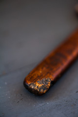 Close up of an old wooden spatula