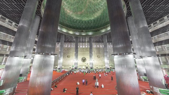 Istiqlal Mosque in Jakarta is one of the largest mosques in Southeast Asia - the building can accommodate about 120,000 people. 4K Timelapse - Jakarta, Java, Indonesia, June 2016.