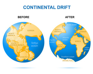 Continental drift on the planet Earth