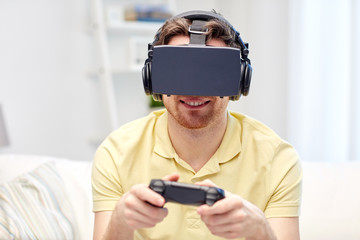 man in virtual reality headset with controller