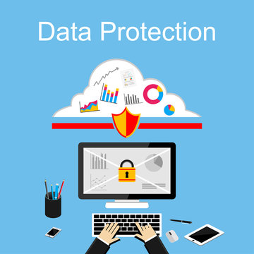  Data protection illustration. Flat design illustration concepts for data security, internet security.
