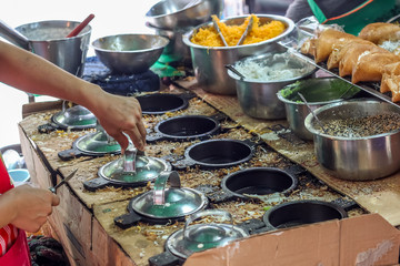 Thai style pancake with coconut, sugar, sesame, Sweet egg floss