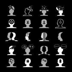 Mind Icons Set - Isolated On Black Background - Vector Illustration, Graphic Design. For Web, Websites, Print, Presentation Templates, Mobile Applications And Promotional Materials