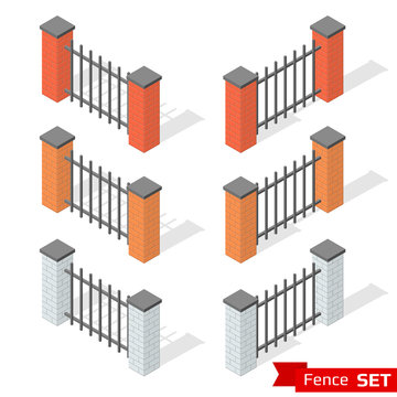 Set of three different color fence sections