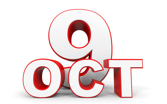 October 9. 3d text on white background.