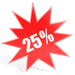Discount 25 percent off. 3D illustration.
