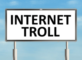 Internet troll. Billboard on the sky background. Raster illustration.