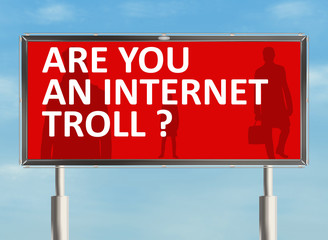 Obraz premium Internet troll. Billboard on the sky background. Raster illustration.