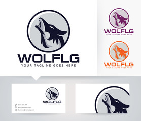 Wolf vector logo with alternative colors and business card template