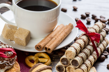 Biscuits and coffee on table
