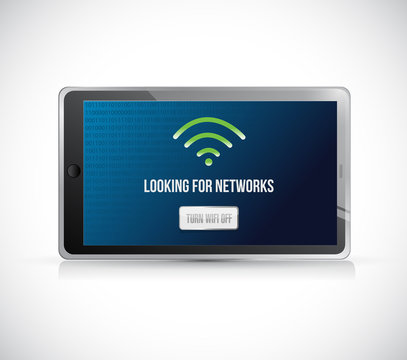 tablet looking for networks message sign concept