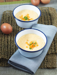 Steam egg,shallow Depth of Field,Focus on vegetables toppings.