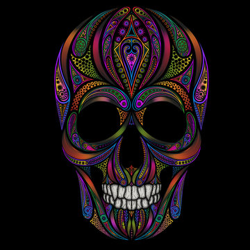 Abstract funny colored human skull from various patterns