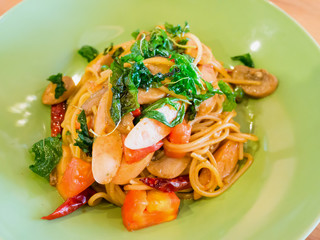 spicy spaghetti with sausages