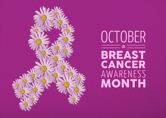 Breast cancer awareness pink flower ribbon concept