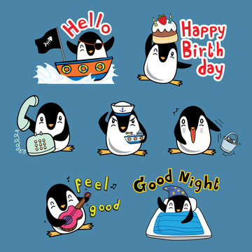 penguin cartoon action vector illustration