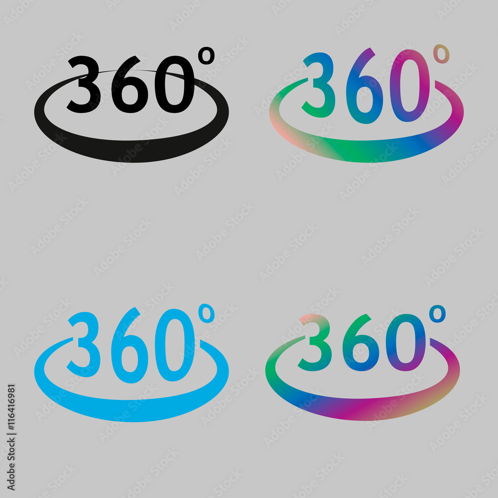 Poster Angle 360 degrees sign icon. Geometry math symbol. Full rotation. colourful buttons. Vector