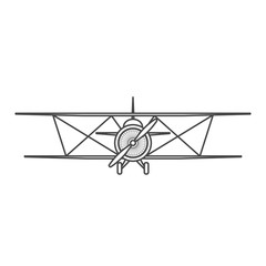 Retro airplane illustration. Biplane. Vintage plane front view. Isolated illustration. - obrazy, fototapety, plakaty