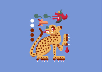 aztec pattern for chocolate package design with jaguar on brown, © sergeygerasimov