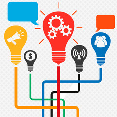 Light Bulb with Colorful Speech bubble infographics. vector illustration