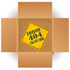 Cardboard Top View with the sign of the error 404 page not found