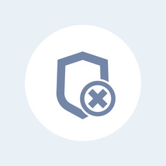 Shield icon isolated on white, unsecure, unprotected, security removed