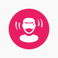 virtual reality glasses icon, man in VR headset round sign, vector illustration