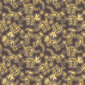 Seamless, Tileable Vector Pattern with Dinosaur Bones and Fossils