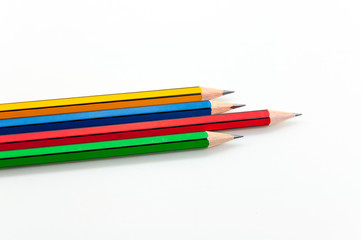 Colorful Pencil  in fist   power of written word on white background
