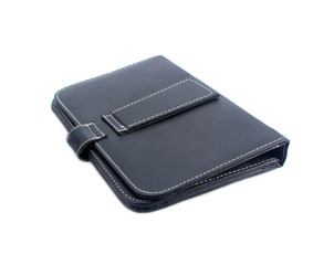 Black leather note book isolated on white background