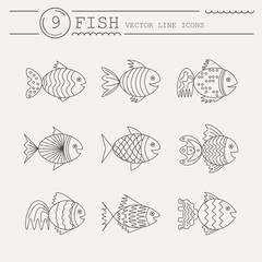 Set of icons with fish. Vector