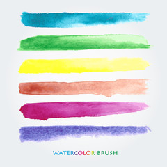 Set of colored brush strokes created with watercolors.
Saved in the brushes palette
