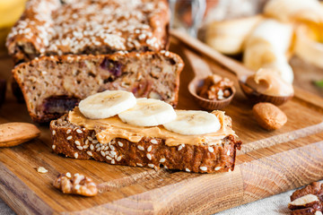 Banana bread with dates and nuts