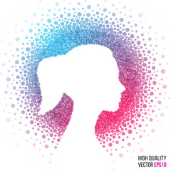 Female head silhouette design for greeting card template, woman 