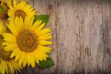 sunflowers are on the wooden