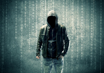 Angry mysterious hacker with numbers