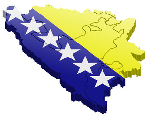 Bosnien und Herzegovina Land Karte 3D Design mit Fahne - obrazy, fototapety, plakaty