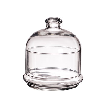 Clear glass container with lid isolated on a white background
